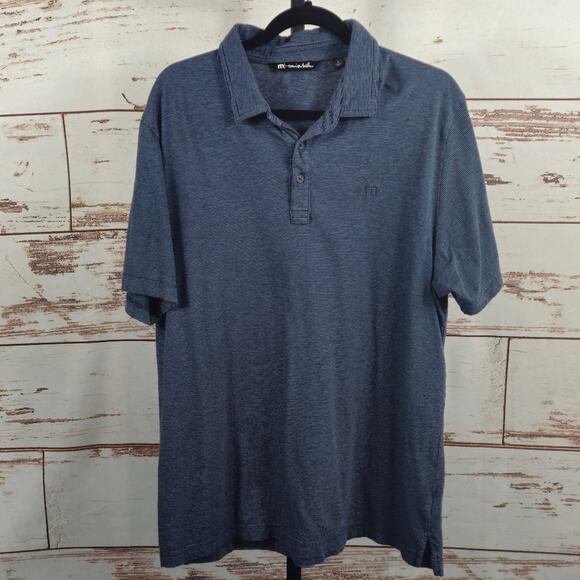 Travis Mathew Blue Striped Polo Shirt Size Large - Picture 1 of 6